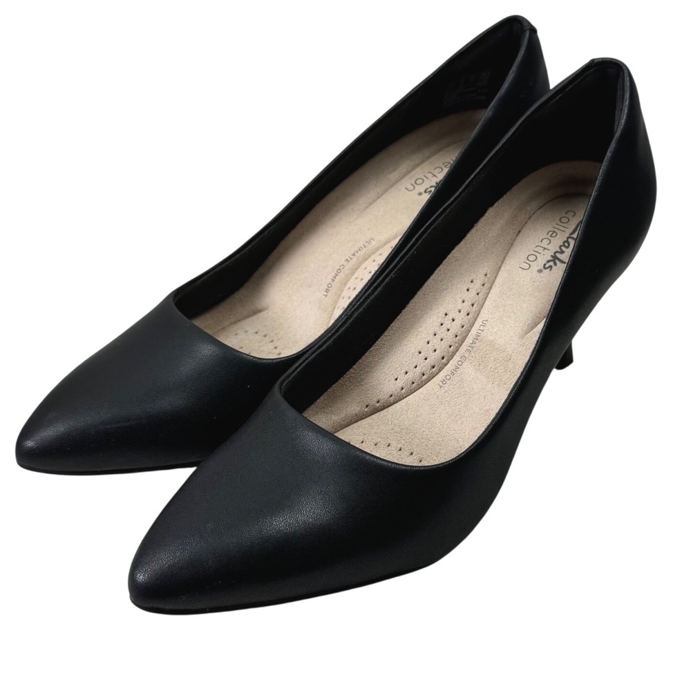 Clarks Pumps Women 9 Black Pointed Toe Ultimate Comfort Kitten Heel Professional - Picture 8 of 16